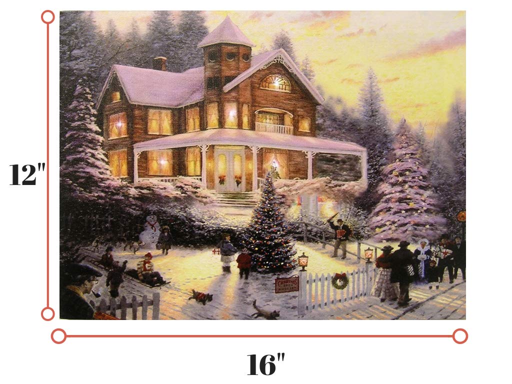 【アメリカで購入LEDライト付き】クリスマスの家の風景画サイズ65cm✕50cm アメリカで購入LEDライト付き】クリスマスの家の風景画サイズ65cm